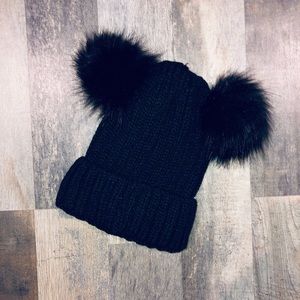 Double Puff Black Beanie